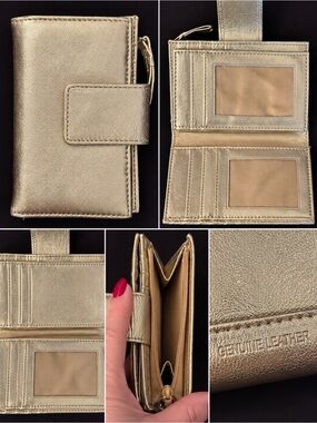 Genuine Leather Women’s Bifold Wallet - Champagne Gold